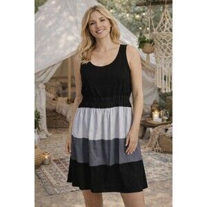 New Directions Colorblock Tiered Dress 2X Black Gray Colorblock NWT